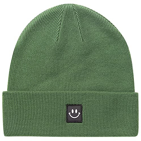 MaxNova Strickmütze mit Smiley-Gesicht für Damen und Herren, Amy Green Smile, Einheitsgröße