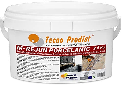 M-REJUN PORCELANIC de Tecno Prodist - (2,5 Kg, Gris) - Mortero para Lechada impermeable azulejos y suelos. Pavimentos cerámicos, ladrillos, piedra, etc. (Junta ancha de 4 a 20mm)