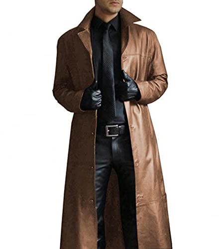 Suncolour Giacche in Pelle Nera da Uomo Cappotti Lunghi in Pelle da Uomo Classic Biker Faux Slim Fit Moto Cappotto Lungo