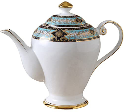 YBK Tech Bone China Teapot, 34oz Ceramic Coffee Pot, Baroque Art Feeling Patterns