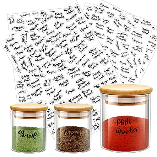 184 Herb and Spice Jar Labels, Prefdo Bold Cursive Clear Waterproof Seasoning Canisters Label Stickers for Pantry Spice Rack Organization(Black)