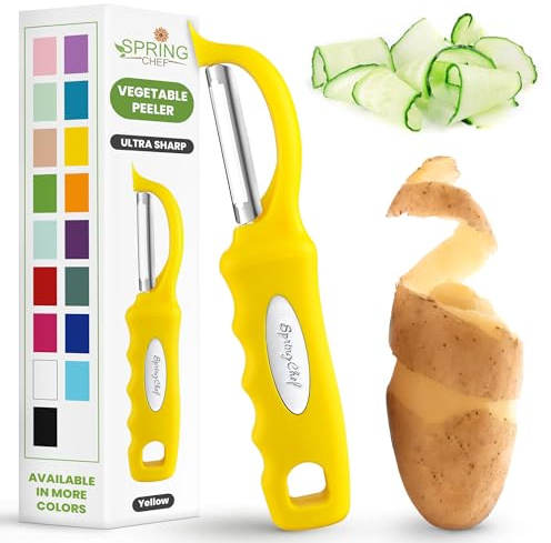 Spring Chef Swivel Potato Peeler for Kitchen with Soft Grip Handle, Yellow | Premium Vegetable Peeler w/ Sharp Stainless Steel Blades, Multifunctional Food Peeler for Apple, Carrot, Cucumber, Fruit