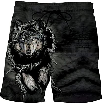 RFXSJY Strand Badeshorts 3D Druck Herren Wolf Tier Herren Strand Shorts Atmungsaktiv Party Laufen Sport Schwimmen Lässige Kurze Hose