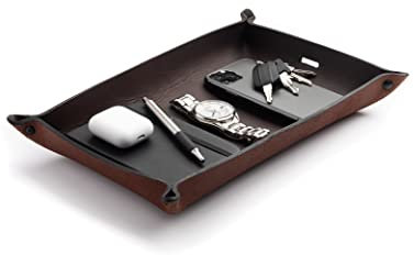 Main Street Forge Leather Valet Tray for Men – Rustic EDC Organizer for Keys, Phone & Wallet – Made in USA – Whiskey Barrel Brown