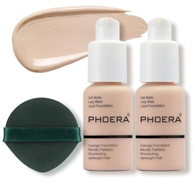 2PCS Full Coverage Foundation,Great Choice and Gift | Liquid Foundation,Waterproof,Long Lasting Perfect Matte Oil-Control Concealer (#101 Porcelain, 60ml)