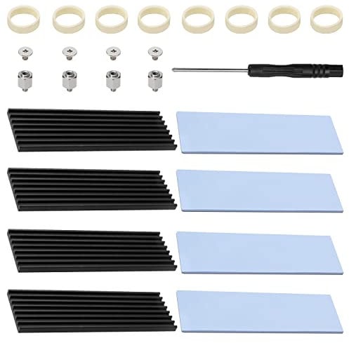 4 PCS M.2 SSD Heatsink, VooGenzek Aluminium Heatsink, with M.2 SSD Screws and Thermal Conductive Adhesive Sheet, Screwdriver, for M.2 Heatsink Laptops and Desktops, 70X22X3mm, Black
