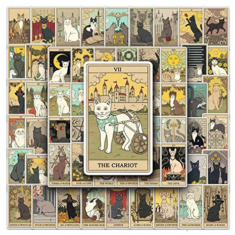 LIBOOI 62Pcs Tarot Stickers Laptop Water Bottle Car Scrapbook Skateboard Luggage Astrology Divination Stickers Vinyl Waterproof Aesthetic Stickers Graffiti Decals