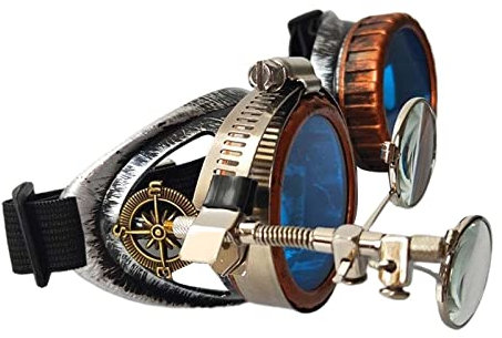 F Fityle Funky Steampunk Brille Foto Prop Farbige Linsen Punk Eyewear Kostüm Gothic Mode Unisex Brille für Cosplay Kostüm Halloween, Blau