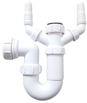 'P' Trap with Washer and Dishwasher Connector | Full Set | 16 Pieces | White | Drain Waste Trap Pipe | 40mm for Kitchen Sink