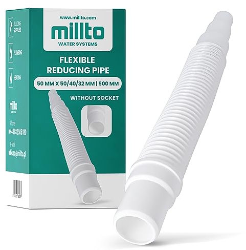 Millto™ Tubo reductor flexible de 50 x 50/40/32 mm, 500 mm, sistema de alcantarillado, salida de lavabo, conector de desagüe ajustable, sistemas de drenaje