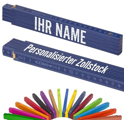 Metrie™ Zollstock - PERSONALISIERT – Gliedermaßstab | Meterstab, Maßstab - 2m - Marineblau - Duplex Teilung, Hergestellt in der EU – Druck mit Namen, Wunsch-Text für Handwerker | BLOCK 52-1 Stück
