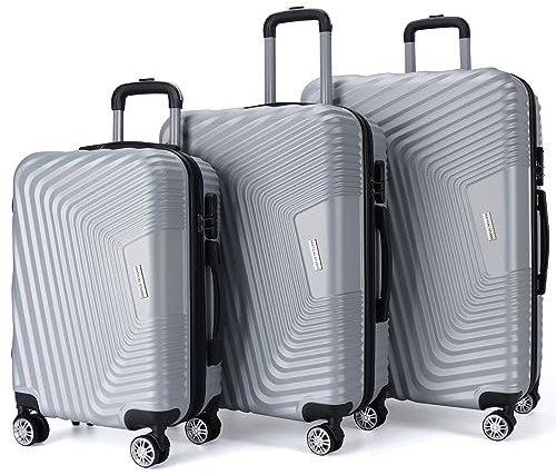 VERTICAL STUDIO 20 24 28 Koffer Reisekoffer 3er-Set Trolley Mehrteilig mit Ziffern Kofferschloss aus Kunststoff (ABS) Vier Rollen (Silber Stavanger)