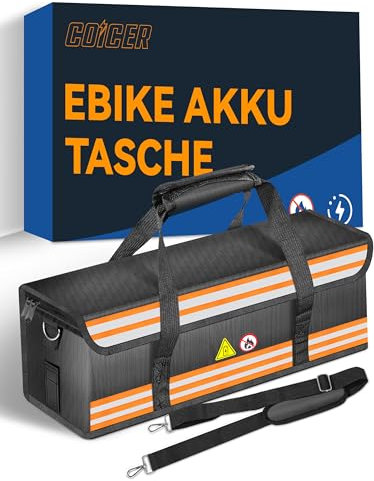 COICER E-Bike Akku Tasche, Schutz Feuerfeste Box für Akkus, Dokumententasche Explosionsgeschützte Lipo Fahrrad, Safe Bag Ebike Akku Schutzhülle Große Batterieaufbewahrung Zubehör (L-Schultergurt-Stil)