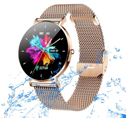 Smartwatch Damen Herren IP67 Wasserdicht Fitnessuhr Sportuhr Bluetooth-Anrufe mit 1.3''Touchscreen Herzfrequenz-Schlafmonitor 7 Tage Lange Akkulaufze Itmehrfach Sportmodi,für Android IOS.Golden