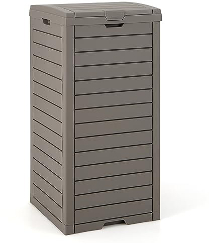 COSTWAY Mülleimer mit Deckel, 118 L, Mülltonne Abfalltonne Garten, mit ausziehbarer Flüssigkeitsschale & Griff, wasserdichter Müllbehälter Outdoor, für Veranda, Hinterhof, Terrasse (1 Pack-Braun)