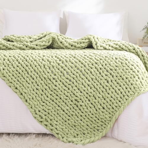 YAAPSU Grobstrickdecke, Überwurf, 129,5 x 160 cm, Chenille-Überwurf, grob gestrickte Überwurfdecke für Couch und Bett, weiche, große Strick-Überwurfdecken, grobes Garn, große dicke Zopfstrickdecken