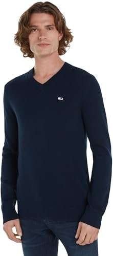 Tommy Jeans Jersey Hombre Cuello de Pico, Azul (Dark Night Navy), S