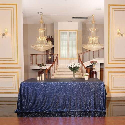Eternal Beauty Nappe Rectangulaire à Paillettes Or Rose 152 x 305 cm, Nappe de Table pour Mariage, Halloween, Noël, Banquet, Nouvel An (Bleu Marine, 60 x 120 cm, Rectangulaire)