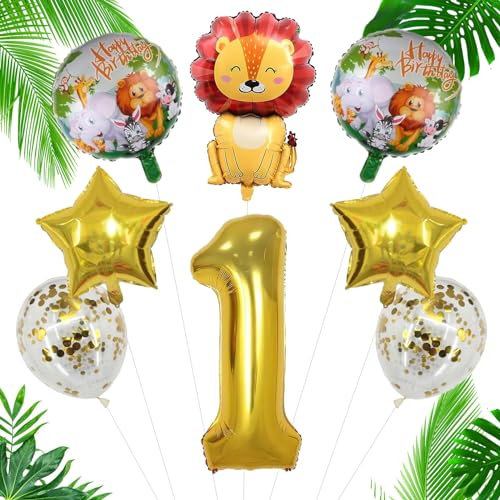 KATELUO Globo 1 Años Rey Leon, 8pcs Globos Cumpleaños 1 Años,Set Globos Cumpleaños 1 Año, Globos Cumpleaños Leon, Adecuado para Decoración de 1º Cumpleaños