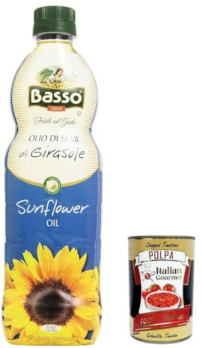 Basso olio di girasole Lot de 3 bouteilles d'huile de tournesol 1 l d'huile alimentaire italienne + polpa gastronomique italien 400 g