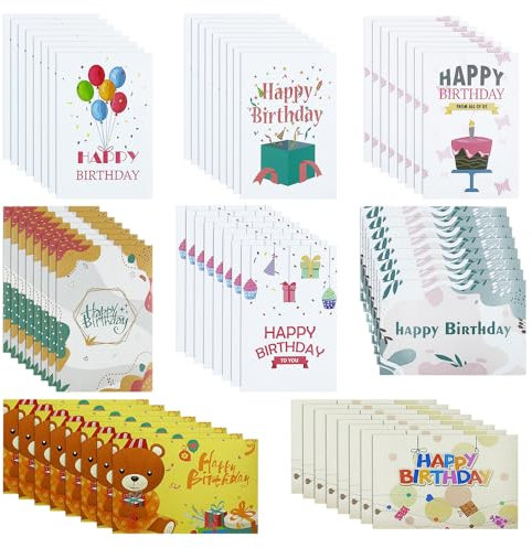 UMCHU 64 Blatt Happy Birthday Klappkarten,Geburtstagskarten,kreative Geschenkkarten,Glückwunschkarten,Geeignet für Geburtstagsfeiern(8 Stile)