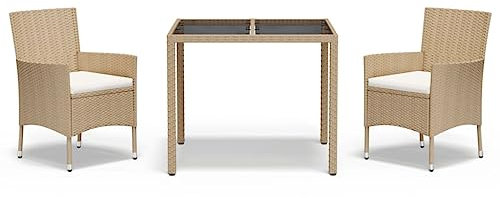 Gecheer 3-TLG. Garten Essgruppe, Sitzgruppe Garten, Essgruppe Outdoor, Garten Tisch und Stuhl, Gartengarnitur, Rattan Terrassenmöbel, Gartenmöbel Set