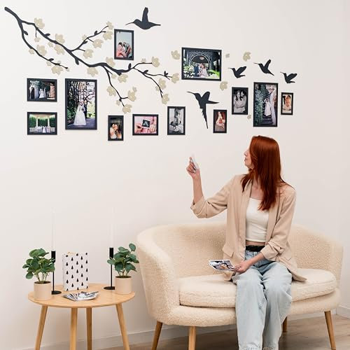Family Tree Picture Frames Collage Wall Decor - Tree of Life Picture Frame Wood Family Tree Photo Collage - Picture Wall Family Tree Wall Decal 3D Photo Tree (Birds)