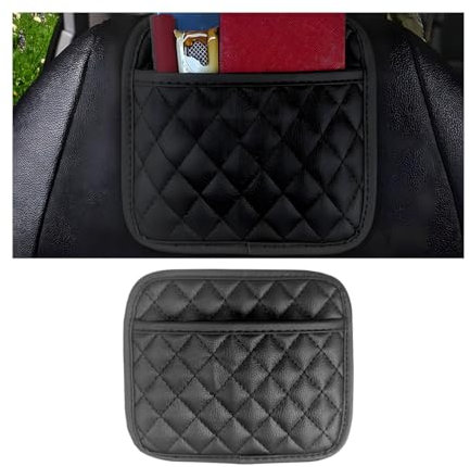 JNNJ Universal Autositz Organizer Leder, Selbstklebende Auto-Aufbewahrungstasche, Auto Sticky Storage Bag Geldbeutelhalter, Für Mobiltelefone, Brillen, Münzen(Mittel)