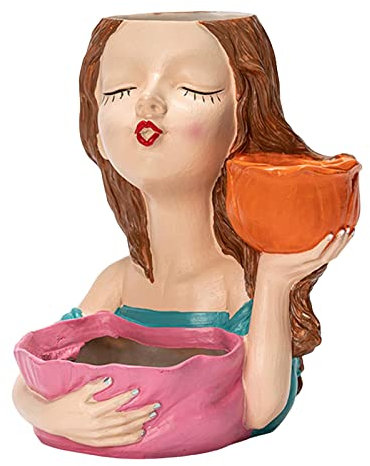 Duiaynke Blumenvase mit menschlichem Kopf, Kaktus-Pflanzgefäß, Sukkulententententopf, moderne Skulptur, Ornament, Aufbewahrung für Zimmer, Heimdekoration, Orange