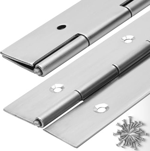 2Pack Piano Hinge 36 Inch x 3 Inch Wide Stainless Steel Piano Hinge 0.047'' Thick Continuous Hinges for Heavy Duty Cabinet, Door, Toolbox, Woodworking, Furniture, Silver