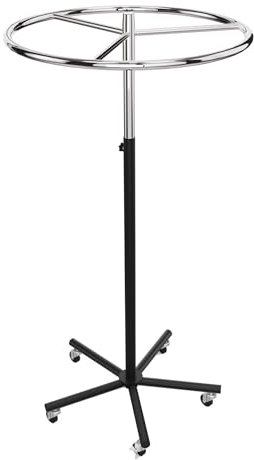 Aigentlich Rundständer rollbar, Kleiderständer höhenverstellbar von 115-165 cm Gestell schwarz, Drehständer Ring 74 cm verchromt, Rollständer inkl. 5 Rollen, Profi-Ringständer