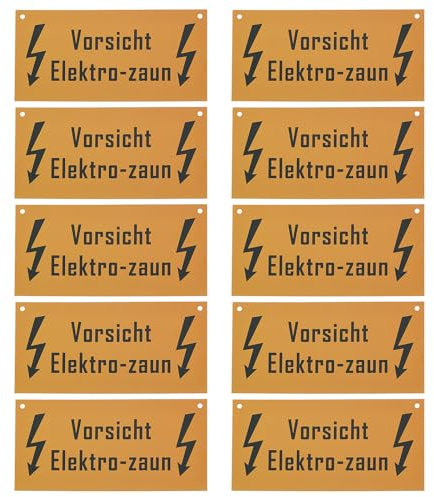 VGOL Lot de 10 panneaux d'avertissement allemand pour clôture électrique 200 x 100 mm, panneaux de sécurité en plastique pour clôture électrique, panneaux d'avertissement pour mur, clôture, ferme