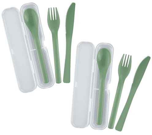 Westmark 2 juegos de cubiertos de 3 piezas cada uno – Práctico juego de cubiertos con cuchillo, tenedor y cuchara en caja para llevar, óptimo para camping, festivales y picnics – Sin BPA – verde menta