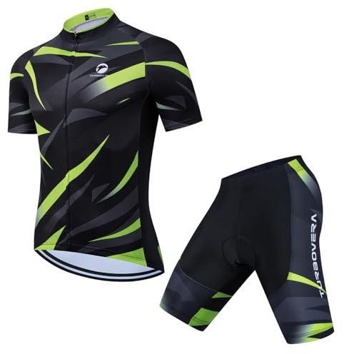 Turbovera Herren Fahrradbekleidung Kurzarm MTB Radsportanzüge Radhose Radtrikot Set Trikot + Radlerhose mit 3D-Gel-gepolsterten Atmungsaktiv (Kurzarm-T-Shirt+Shorts, XL)