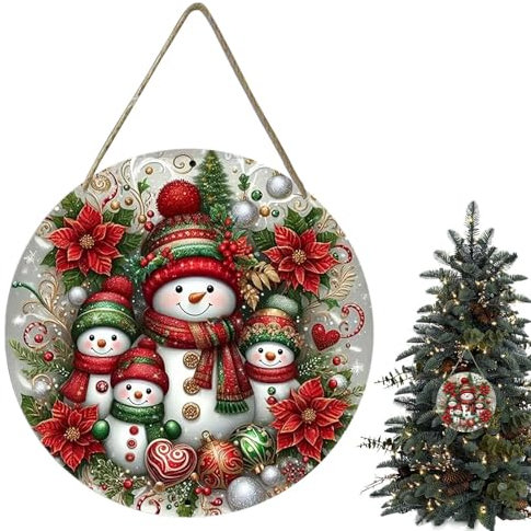 Panneau De Joyeux Noël en Bois, Plaques De Décoration Murale De Noël, Plaques De Décoration Murale Extérieure, Panneau De Bienvenue De Noël pour Porte D'entrée, Panneau De Cour Rond en Bois