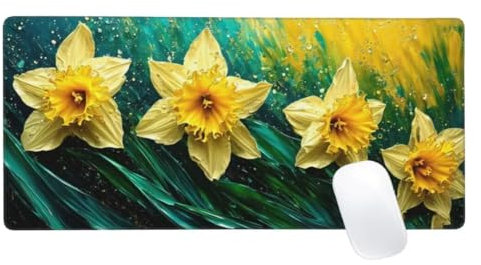 Tappetino Mouse XXL 1600x800, Giallo Tappetino Mouse Fiori Tappetino Scrivania, Esteso Tappetino Mouse Gaming Alta Precisione, Impermeabile con Base in Gomma Antiscivolo, per Tastiera Computer Z2-758