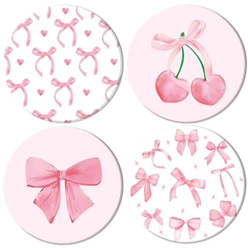 FYSUIMU Lot de 4 dessous de verre en céramique avec nœud rose pour la maison, la cuisine, le bureau, la fête