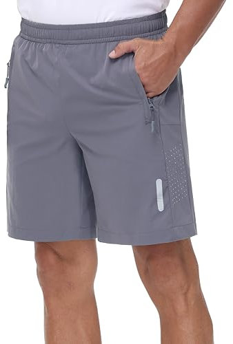 Sport Shorts Herren Schnelltrocknende Training Herren Gym Bodybuilding lässige Shorts Basketball Atmungsaktive Laufshorts mit Reißverschlusstasche Grey L