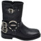 Malu Shoes Stivaletto Donna Nero Biker Punta Quadrata Tacchetto 2 cm al Polpaccio con Fibbie e Accessori Argento Zip Moda (39 EU)