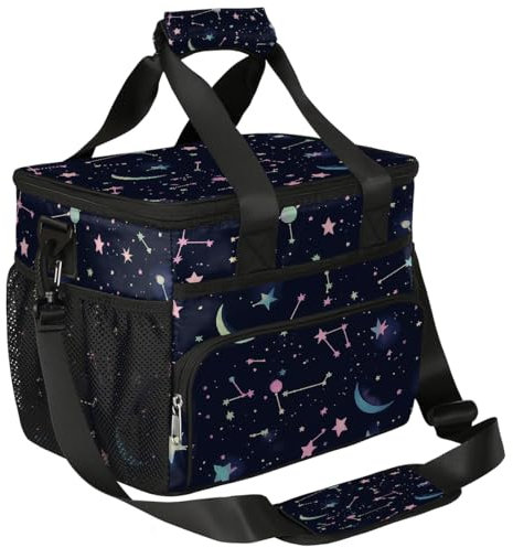 Constellation Star Moon Isolierte Picknicktasche, große wasserdichte Kühltasche für Strand & Camping, auslaufsichere Thermo-Lunch-Tasche mit mehreren Taschen, umweltfreundlicher faltbarer Rucksack für