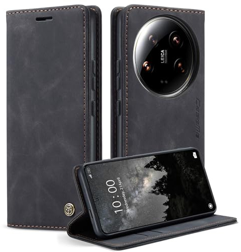 Monweicz Handyhülle für Xiaomi 14 Ultra Hülle Premium Lederhülle Klappbar Flip Case Tasche Magnet Kartenfach Standfunktion Klapphülle Schutzhülle für Xiaomi 14 Ultra - Schwarz