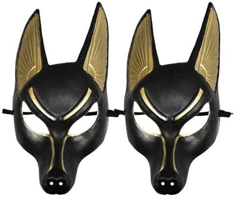 Didiseaon Anubis Mask Egypt Party Cosplay: 2pcs Halloween Masks Adult Black Face Mask for Masquerade Themed Party Props Fancy Dress Costume Accessories