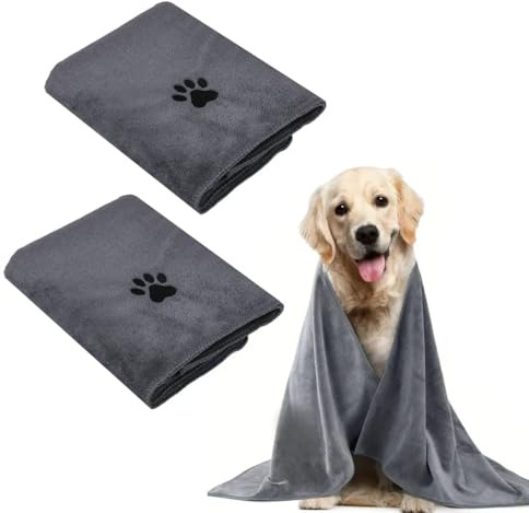 YAMAIDUO 2 Stück Hunde Handtuch 140 x 70 cm, Hundehandtuch Extra Saugfähig und Weich Schnelltrocknend Mikrofaser, Hundezubehör Handtücher Haustier für Katzen, Hunde Oder Andere Haustiere, Grau