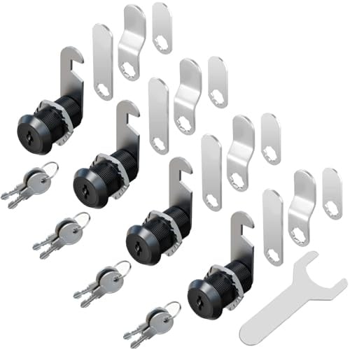 4 Stück Schwarz Briefkastenschloss Möbelschlösser Zylinderschloss Zylinder Cam Lock Schrankschloss Spindtürschloss Schubladeschloss, mit 8 Schlüsseln Alle Schlüssel sind gleich (25mm)