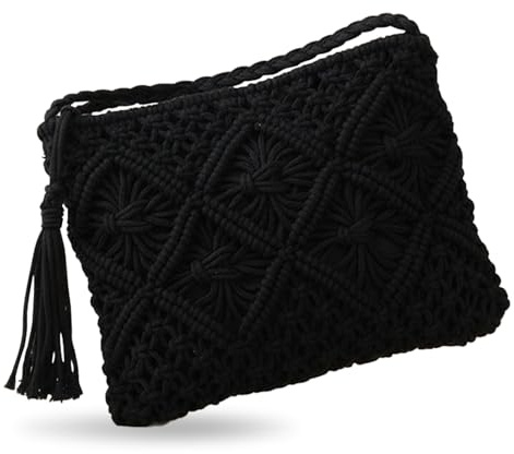 Plkjiu Straw Crossbody Bag for Women's - Small Black Handbag for Beach & Holiday, Handmade Lightweight Shoulder Bag for Women, Simple Clutch Purse