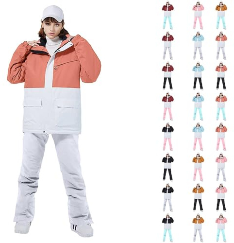 Damen-Set, modisch, Herbst, Winter 2025, Skianzug, Damen, große Größe, Mantel mit Kapuze, Jacke, Farbe, vielseitig einsetzbar, wasserdicht, Hoodie, dick, warm, Set mit Reißverschluss