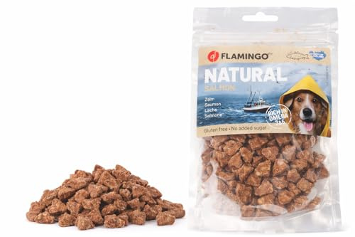 Leckerli Hund – Lachs Dreiecke – 75g – Gesunde Fischsnacks für glänzendes Fell – Flamingo