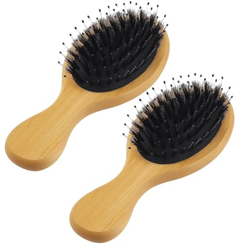 2 Stück Boar Bristle Brush, Kleine Haarbürste Für Unterwegs, Haarbürste Wildschweinborsten, Boar Bristle Brush Für Sanfte Haarpflege, Wildschweinborsten Bürste Für Damen, Männer Und Kinder
