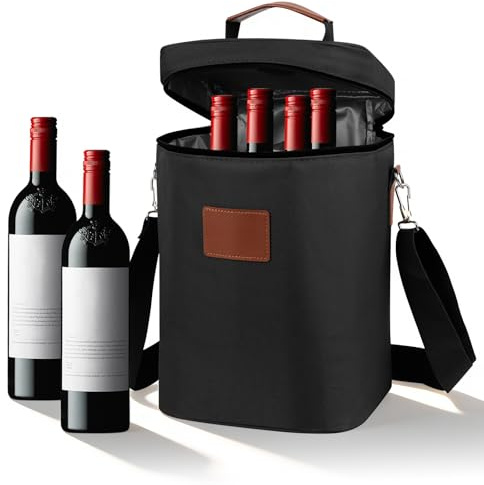 mumisuto 4 Bottle Wine Cooler Bag, Travel Padded Wine Carrier Tote Bag, Portable Bottle Carrier with Handles and Adjustable Shoulder Strap for Travel Picnic, Unique Gift for Wine Lovers (Black)