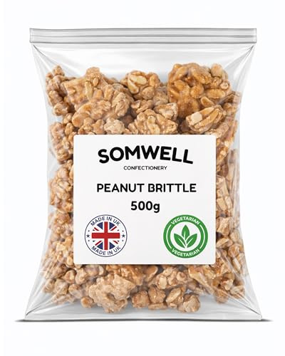 Somwell - Peanut Brittle 500g - Bulk Bag - Crunchy Caramelised Peanuts - Traditional Nut Brittle - Parties, Gifts, Sharing and Retro Pick and Mix Sweets - Resealable Pouch - Vegetarian Friendly